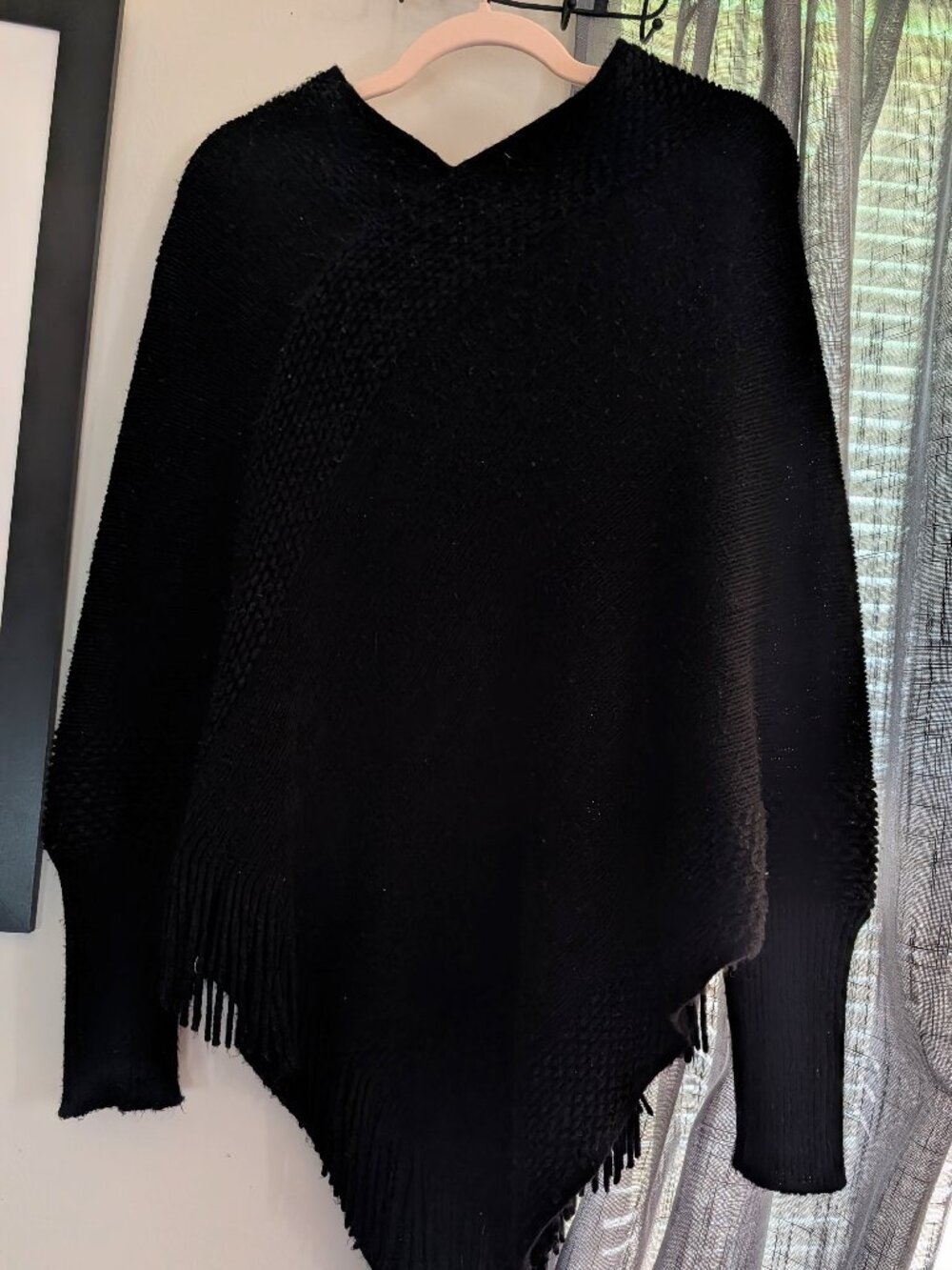 Knitted Black Poncho with Sleeves - Unbranded - One Size